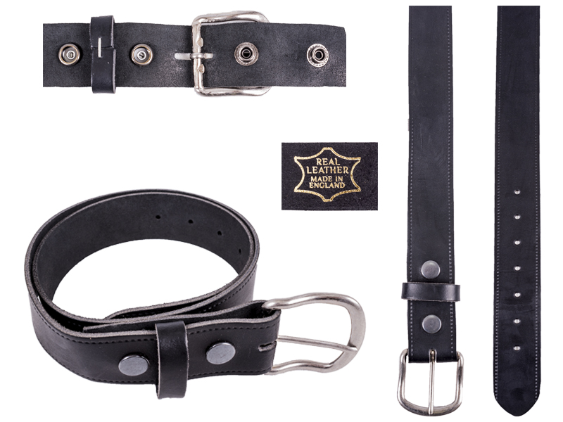 (image for) 1.50" Black Press Stud English Real Leather Belt Size L